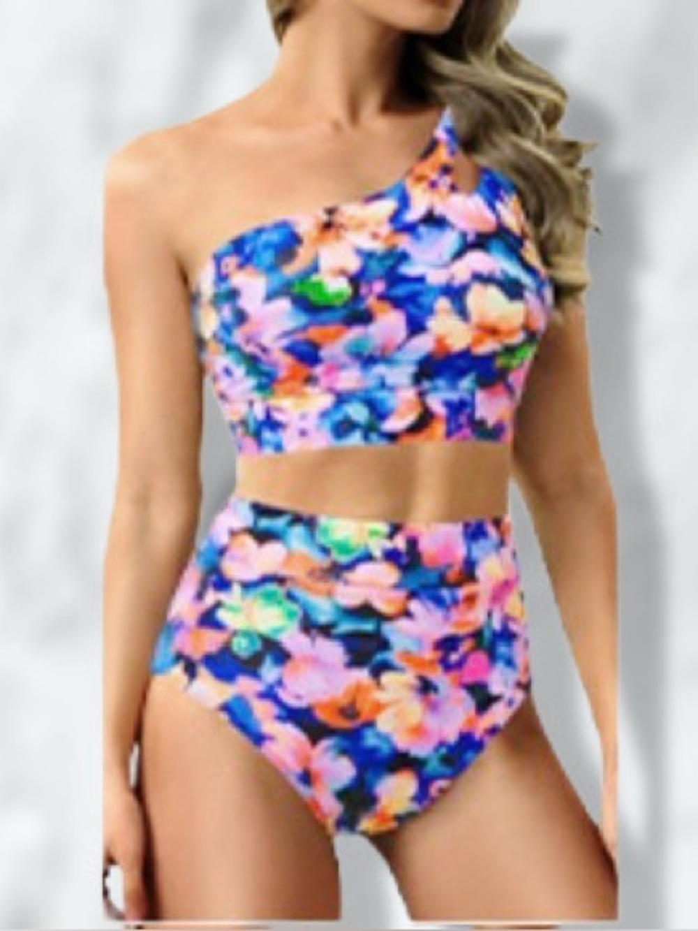 NEW Yonique women’s 2 Piece One Shoulder High Waist Bikini Swimsuit / Medium